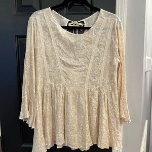 Beige and white print blouse